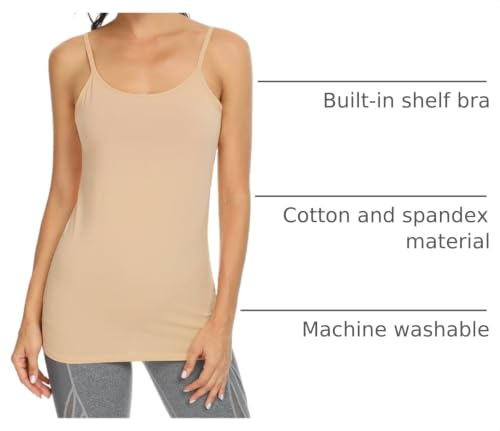 Image of Orrpally Women Cotton Camisole Shelf Bra Cami Tank Tops Adjustable Spaghetti Strap Tank Top 3-Pack