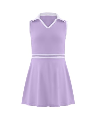 Image of Girls Tennis Dress Golf Outfit Sleeveless Athletic Dresses Polo V Neck Sport Skirt with Pockets 4-13Y