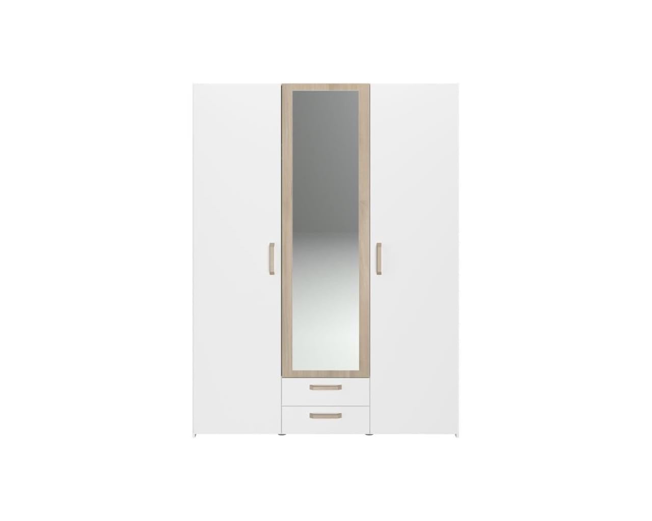 Chambre complete adulte - DREAM - Lit 140x190/200 cm + 2 chevets + armoire - Décor blanc et chene - PARISOT
