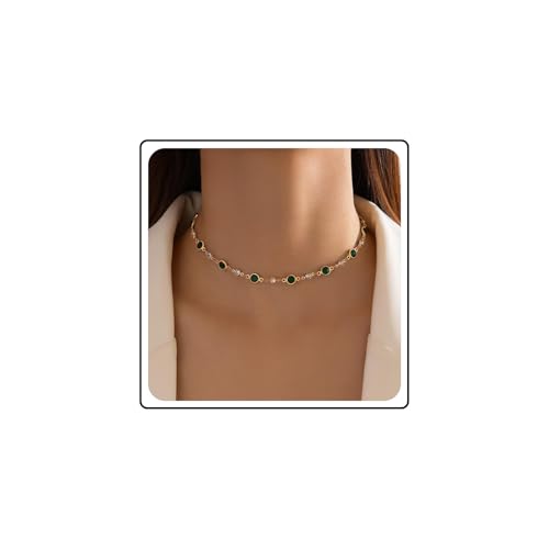 Wendalern Oro Esmeralda Collar De Gargantilla Rhinestone Satélite Collar De Cadena De Cristal Verde Collar De Piedras Preciosas Collar De Cadena De Diamantes De Imitación Joyería Para Las Mujeres