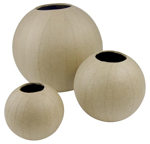 Décopatch HD004Opack - Un Lot de 3 supports en papier brun mâché 11x11x10,5 cm - Waterproof - Vase boule