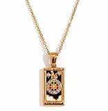 Psivika Gold Plated Tarot Card Necklace Vintage Necklace Good Luck Amulet Tarot Pendant Necklace for Women Men (Gold-Wheel)