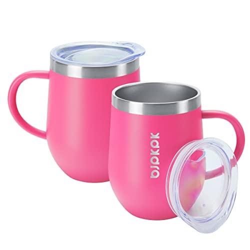 Image of BJPKPK 2 pcs Insulated Coffee Mug, 12 oz Stainless Steel Insulated Coffee Tumbler with Lid for Hot Drinks & Cold Drinks-Pink