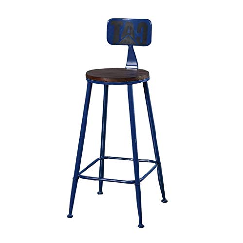 ALIPC Azul Americana Hierro Forjado Buhardilla Taburete de Bar Silla de Madera Maciza Taburete Alto Silla Minimalista Moderna Cocina Taburete Alto Barra de Cocina Cafetería (Color: Azul)