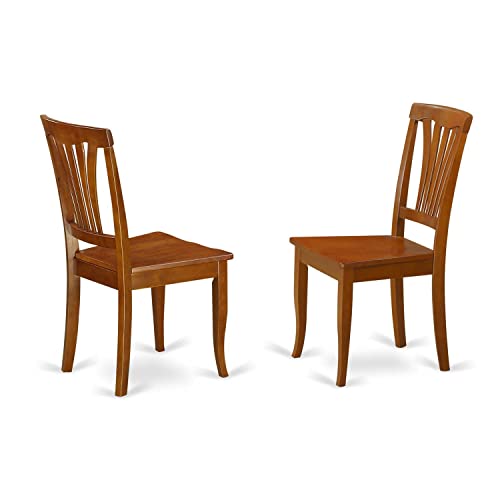East West Furniture AVC-SBR-W Avon Dining Room Chairs - Slat Back Wooden Seat Chairs, Set of 2, Saddle Brown