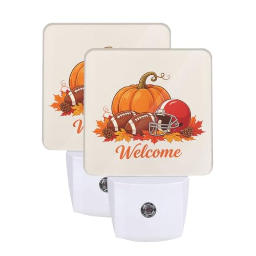 Image of Pumpkin Football LED Plug-in Night Lamp 2 Set, Auto Sensor Nightlights for Home Indoor Bedroom Bathroom Hallway
