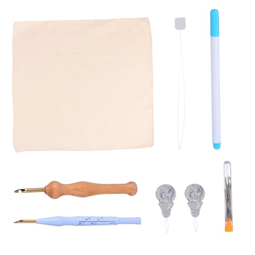 Veemoon 2 Sets Embroidery Pen Needle Kits Wooden Handle Punch Needle Adjustable for Yarn Cloth