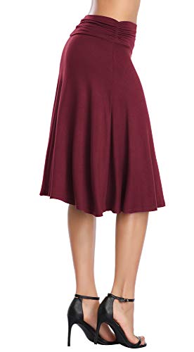 Image of Urban CoCo Women's Ruched High Waist Knee Length Jersey A-Line Stretchy Flared Casual Skirt