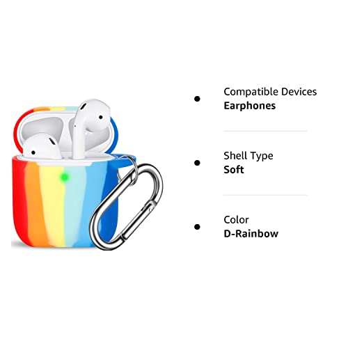 R-Fun Airpods Case Cover, Soft Silicone Protective Cover With Keychain For Women Men Compatible With Apple Airpods 2Nd 1St Generation Charging Case, Front Led Visible-Rainbow #TOP7