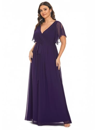 Image of Ever-Pretty Plus Women's Chiffon Bridesmaid Dress A-Line Empire Waist Floor Length Plus Size Formal Wedding Guest Dresses