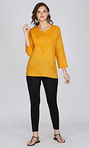 Image of Vahson Designer Hand Lucknowi Chikankari Embroidery Cotton Short Kurti for Women /Girls
