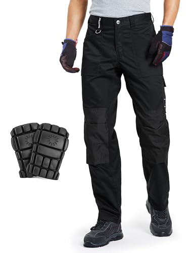 DURAWERK Men's Work Pants, Carpenter Pants with Reinforced Knee Pad Pockets & Knee Pads, Cargo Pants for Construction (Black, 36WX32L)