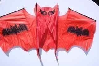 Red bat. Single line, handmade Chinese kite. Polyester fabric, 1 rod assembly, Flies in low to medium wind conditions. UPC # 861716000230