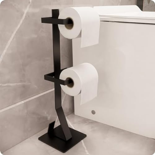 Suporte Porta Papel Higiênico Chão Papeleiro Banheiro Lavabo Preto Duplo