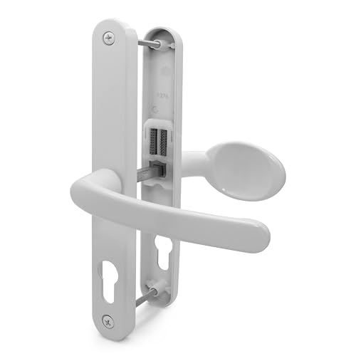 TSS Lot de poignées de porte en PVC blanc avec levier et patin, pour serrure Fullex, ressort, 68...