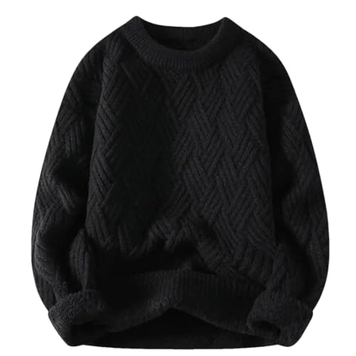 Men Plaid Pullover Sweater Crew Neck Knit Casual Thick Weave Textured Sweaters Jumper