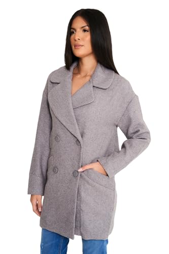 Veste reefer en laine Elle femme gris - Manteau caban croisé en laine pour femme