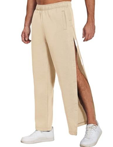 Deyeek Mens Fleece Tear Away Pants Loose Fit Post Knee Replacement Surgery Pants Breakaway Sweatpants Side Snap with Pockets