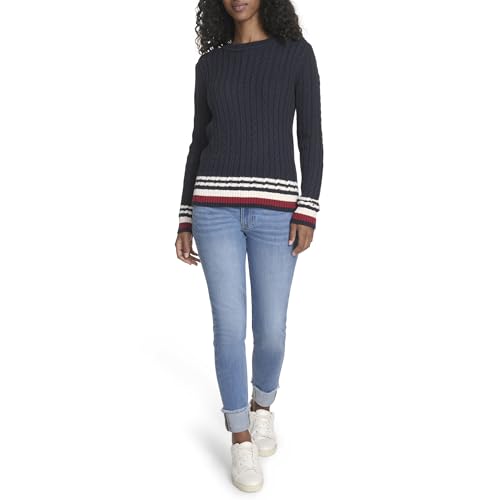 Image of Tommy Hilfiger Women's Cotton Crewneck Cable Sweater