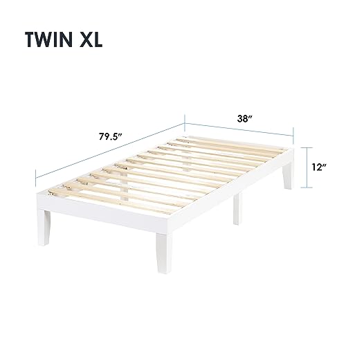 Mellow Naturalista Classic 12 Inch Solid Wood Platform Bed with Wooden Slats, Twin XL, White