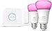 Philips Hue Smart Light Starter Kit - Includes (1) Bridge, (1) Dimmer Switch and (2) A19 LED Bulbs - White and Color Ambiance Color-Changing Light - 800LM - E26 - Control with App or Voice Assistant