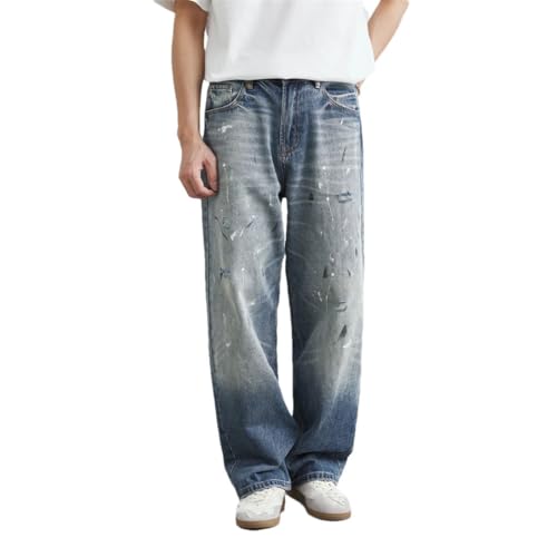 Men’S Washed Jeans Loose Fit Straight Leg Trousers Retro Casual Pants with Denim Look