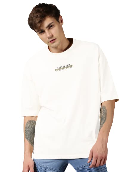 Image of URGEAR Men's Cotton Printed Drop Shoulder - Hip Hop - Down Shoulder- Baggy Loose fit- Stylish Oversized t Shirts for Men
