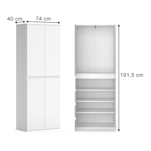 Vicco Kleiderschrank Claus, Weiß, 74 x 191.5 cm mit 4 Türen