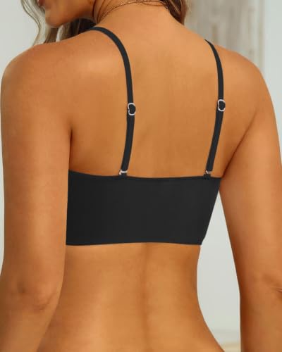 Image of Women Bandeau Bikini Top Only Strapless Swim Top Tube Swimsuit | Removable Straps,Removable Soft Cups,Adjustable Straps,Full Lining,Stretch Fabric