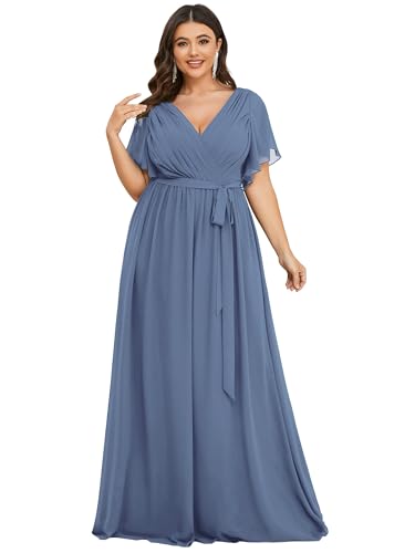 Image of Ever-Pretty Plus Women's Chiffon Bridesmaid Dress A-Line Empire Waist Floor Length Plus Size Formal Wedding Guest Dresses
