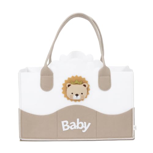 Image of House of Quirk Baby Diaper Caddy Organizer | Portable Nursery Storage Basket for Diapers & Wipes | Car Organizer for Newborn Essentials - Bear White