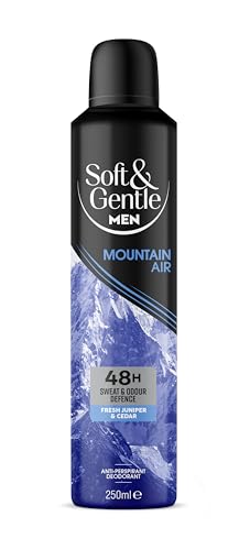 SOFT & GENTLE Mountain Air Men's Antiperspirant Deodorant Spray 250ml | Triple Formula | 48 Hour Protection | Sweat & Odour Defence