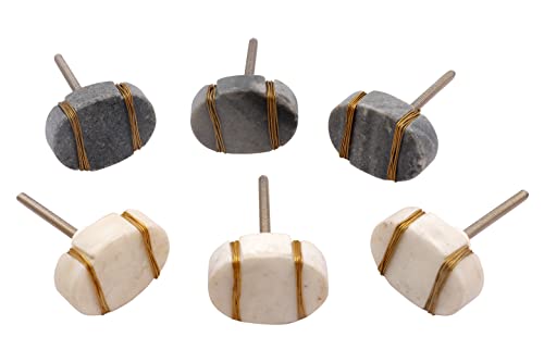 Nacnic Set of 6 Oval Stone knobs. 63 mm, Light Blue Ovals