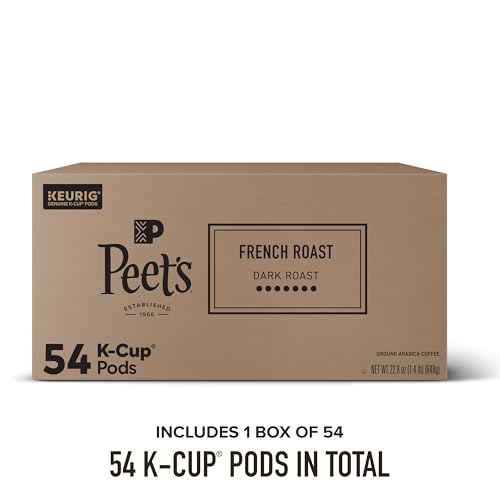 Image of Peet's Coffee, Dark Roast Keurig K-Cup Pods, 100% Arabica Coffee - French Roast 54 Count (1 Box of 54 K-Cup Pods)