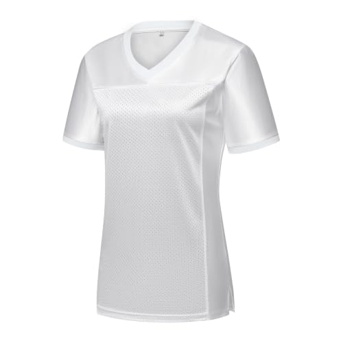 YWIES Blank Women Football Jersey Mesh Athletic Football Shirt Practice Sports Uniform White