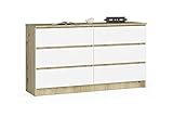 ADGO K140 6SZ CLP 6 cómoda 138x77x40cm para Dormitorio, Pasillo, Sala de Estar, Profunda, Independiente, Ahorra Espacio (Entrega en 2 Paquetes) (Roble Artesanal/Blanco)