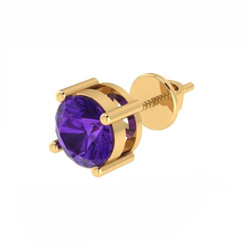 Image of Single Stud For Men & Boys | Gold Plated Pure 925 Sterling Silver Earring | 6mm X 6mm Round Shaped Gemstone Single Screwback Stud | Gift for Men & Boys | Model ERSMY00935