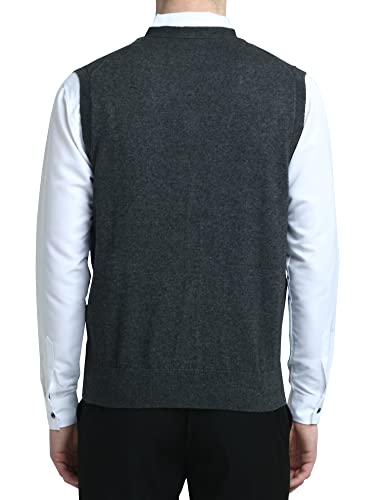 Kallspin Men's Vest Sweater Cashmere Wool Blend V Neck Sleeveless Button Cardigan Sweater(Charcoal.medium) #TOP1