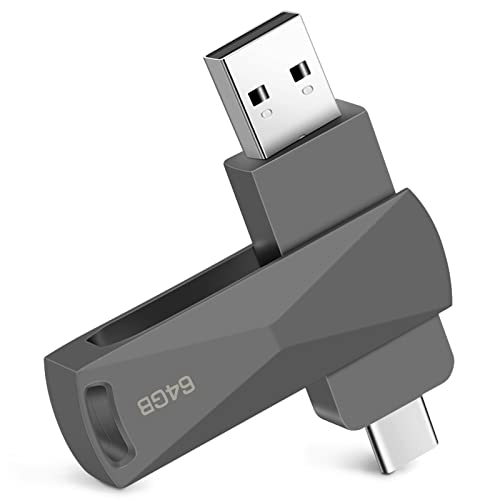 Memoria USB 64GB, Pen Drive USB C 2 en 1 OTG Dual Flash Drive Metal Memory Stick para PC, Tabletas,...
