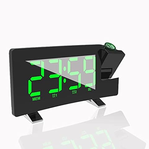 Projection Ceiling Wall Clock Digital Projector Radio Alarm Clock FM Radio Clock 7.1" Wide Curved Screen LED Digital Desk/Shelf Clock USB Charging (Green Display) Cover