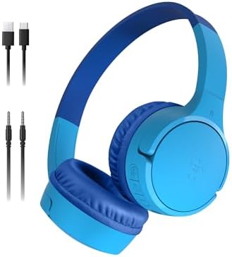 Belkin SoundForm Mini Casque Audio sans Fil pour Enfants avec Micro intégré (Circum-aural, autonomie de 30 h, pour Apprentissage, Voyages, Autocollants Amusants, pour iPhone, iPad, Galaxy) - Bleu