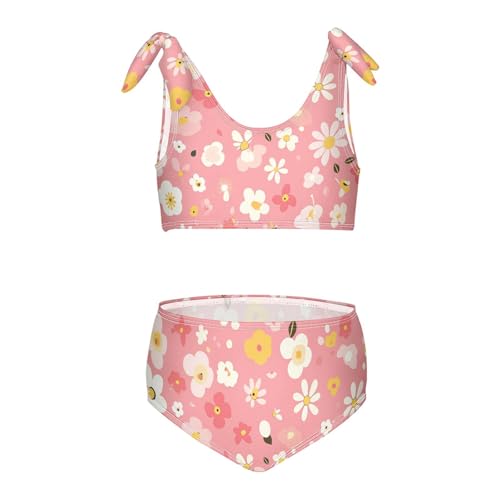 KLL A Pattern of Flowers in Pink Girls' 2 Piece Bikini Sets Scoop Neck Beach Swimwear Swimwear