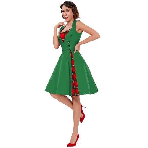 Image of KILLREAL Women's Vintage Polka Dot Print A-Line Pin Up Style Sleeveless Cocktail Party Casual Dress