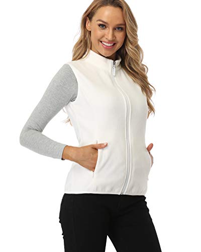 fuinloth Fleece Weste für Damen, Leicht Ärmellose Standkragen mit Reißverschlusstaschen Elfenbein Medium