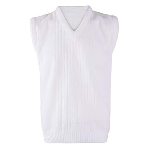 Hina Fashion Mens Sleeveless Ribbed Knitted Bowling Jumper Adults Winter Wear V Neck Sweater Vest Top White Medium Cover