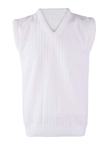 MA ONLINE Men Bowling White V Neck Sleeveless Knitted Ribbed Vest Top Adult Sports Sweater Small/5X-Large