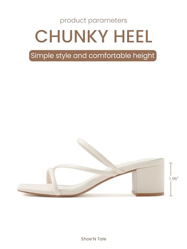 Image of Shoe'N Tale Strappy Heels For Women Low Chunky Block Heel Heeled Sandals Square Open Toe Slip On Slides Mules