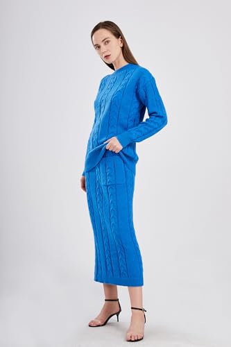 Image of utcoco Womens Sweater Sets Winter Chunky Cable Knit 2 Piece Outfits Sweater Skirt Set