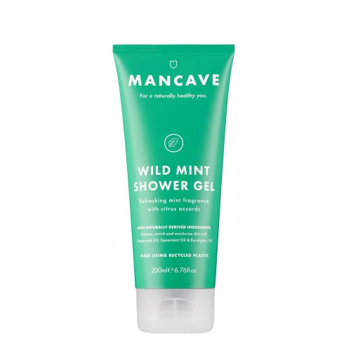 ManCave Gel doccia alla menta selvatica per uomo, aroma energizzante con limone, menta piperita ed olio di eucalipto, senza solfati e parabeni, naturale, vegano, cruelty free, 200 ml