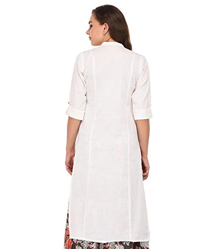 Image of Pistaa's Women's Cotton Relaxed Fit Straight Solid Kurta With Two Patch Pockets